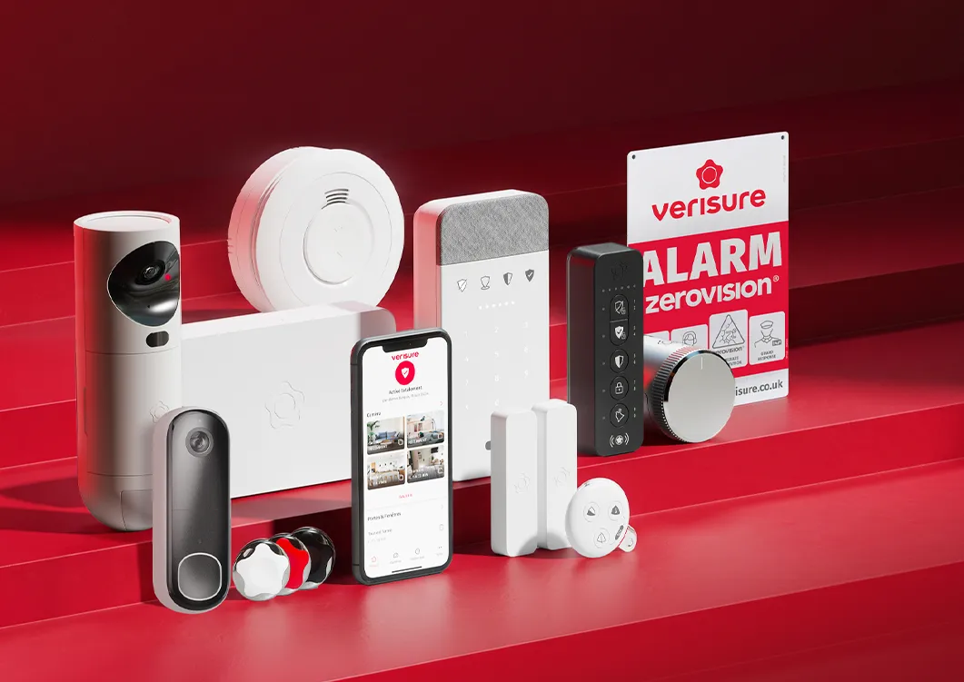 Verisure security product range on red steps